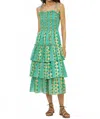 Oliphant Smocked Tie Strap Ruffle Midi Dress In Ascot Teal In Green
