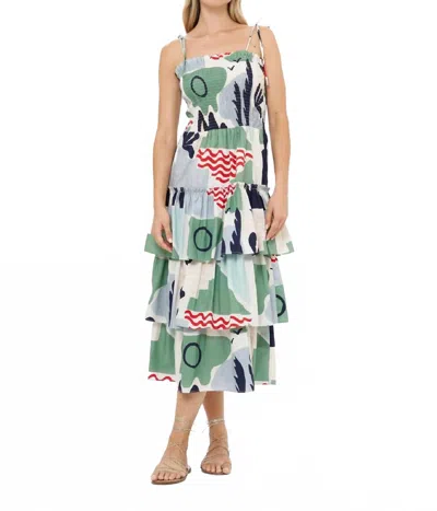 OLIPHANT SMOCKED TIE STRAP RUFFLE MIDI DRESS IN RIVIERA SAGE