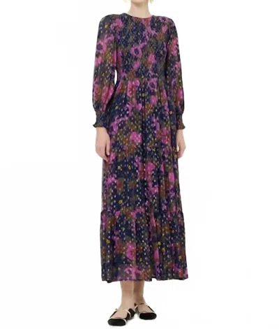 Oliphant Smocked Top Maxi Dress In Suzani Navy In Multi