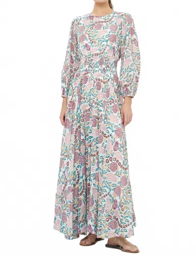 Oliphant Smocked Waist Crew Neck Maxi Dress In Tupi Teal In Multi