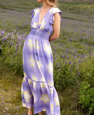 Oliphant Smocked Waist Flirty V-neck Dress In Peri Mela In Multi