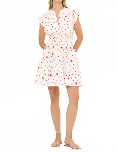 OLIPHANT SMOCKED WAIST ROLL SLEEVE MINI DRESS IN ELLSWORTH RED
