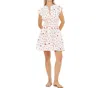 Oliphant Smocked Waist Roll Sleeve Mini Dress In Ellsworth Red In White