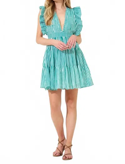 Oliphant Striped Cross Back Dress In Green And White In Multi