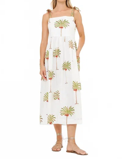 Oliphant Tie Strap Pocket Midi Dress In Canary Green In White