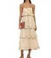 Oliphant Tie Strap Ruffle Midi Dress In Samoa Tan / Gold In Multi