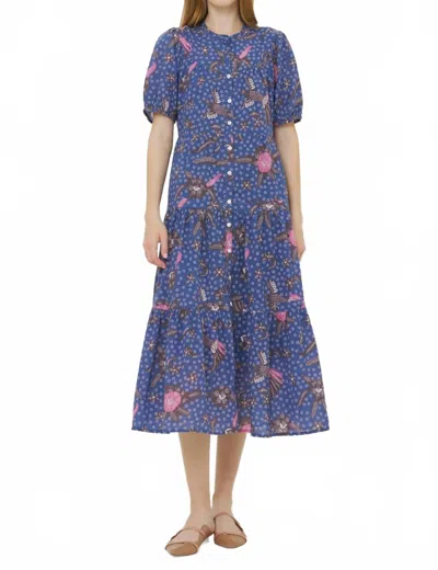 Oliphant Tiered Midi Dress In Bali Navy In Multi