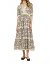 Oliphant V-neck Cuffed Maxi Dress In Birch Taupe In Multi