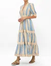OLIPHANT V-NECK CUFFED MAXI DRESS IN BLUE/GOLD