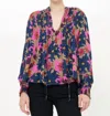 Oliphant V-neck Pintuck Blouse In Suzani Navy In Multi