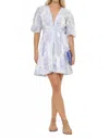 Oliphant V-neck Puff Sleeve Mini Dress In Amadora Blue In White