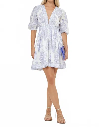 OLIPHANT V-NECK PUFF SLEEVE MINI DRESS IN AMADORA BLUE