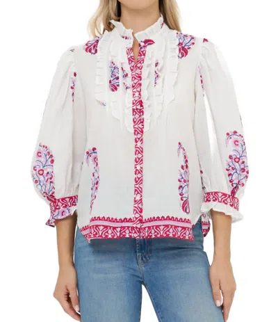 Oliphant Verna Ruffle Front Blouse In Red In White