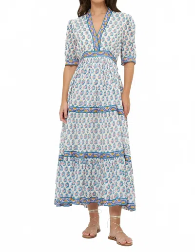 Oliphant V-neck Cuffed Maxi Dress In Crocus Blue