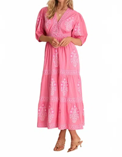 Oliphant V-neck Puffed Sleeve Maxi Dress In Raton Pink In Multi