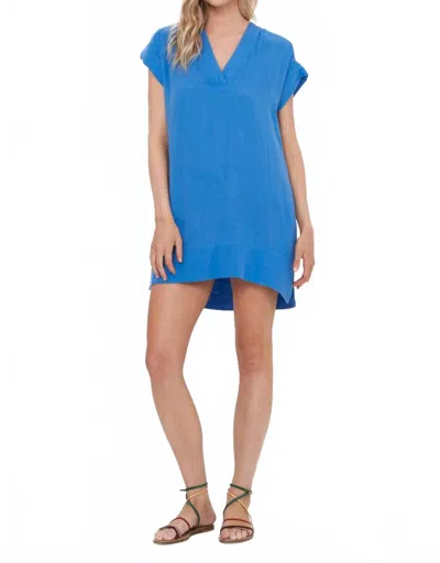 Oliphant V-neck Roll Sleeve Dress In Bermuda Blue
