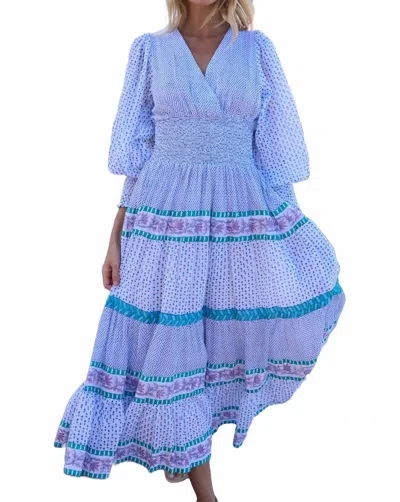 Oliphant V-neck Smocked Waist Midi Dress In Capri Blue