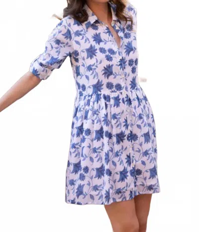 Oliphant Women's Long Sleeve Shirt Mini Dress In Marion Blue