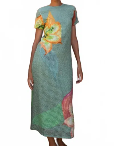 Oliphant Women's Short Sleeve Shift Maxi Dress In Hibiscus Sage In Multi