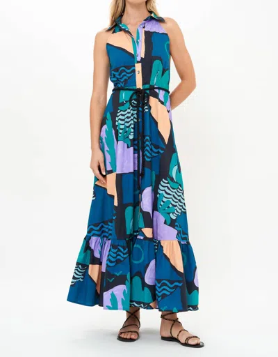 Oliphant Women's Sleeveless Shirt Dress Maxi In Riviera In Multi