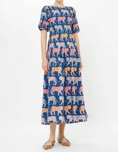 Oliphant Women's Smocked Drop Waist Maxi Dress In Raj Navy In Multi