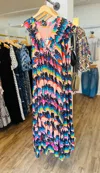Oliphant Ruffle V Neck Maxi Dress In Venice In Multi