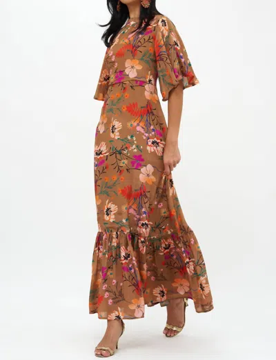 Oliphant Woodland Flirty Mock Neck Maxi Dress In Mocha In Green