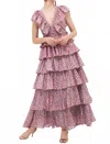 Oliphant Yoke Ruffle Maxi Dress In Purple In Pink