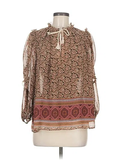 Pre-owned Olivaceous 3/4 Sleeve Blouse In Brown