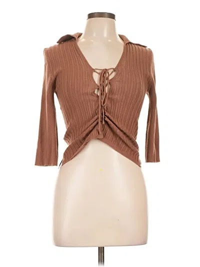 Pre-owned Olivaceous 3/4 Sleeve Top Brown Keyhole Neckline Tops