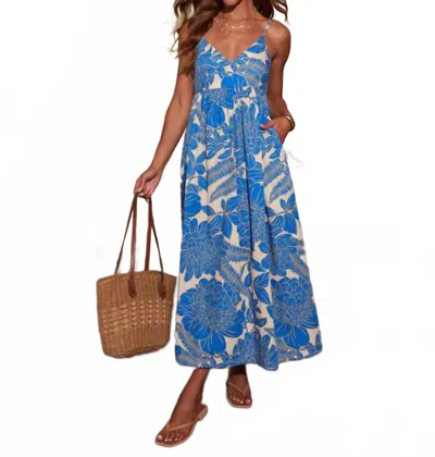 Olivaceous Abstract Maxi Dress In Blue