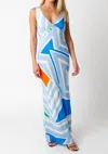 Olivaceous Abstract Print Maxi Dress In Orange/blue
