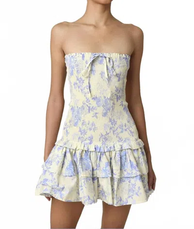 Olivaceous Aimee Strapless Mini Dress In Cream & Blue Floral In Multi