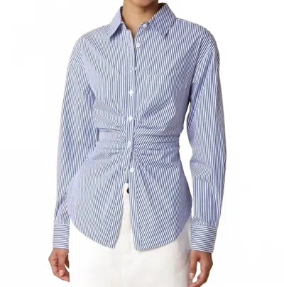 Olivaceous Aisha Striped Cinched Waist Shirt In Blue/white