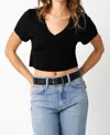 Olivaceous Alana Cropped V Neck Tee In Black In Black