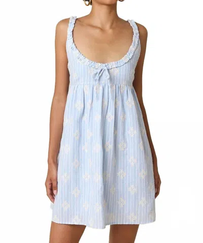 Olivaceous Anne Floral Babydoll Mini Dress In Blue Ivory