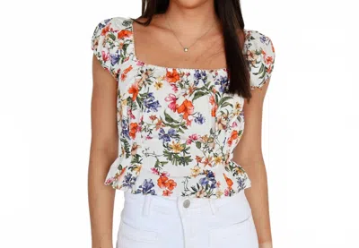 Olivaceous Arden Peplum Top In White/orange Floral In Multi