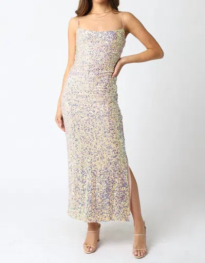 Olivaceous Ariel Mesh Sequin Maxi Formal Dress In Beige In Blue