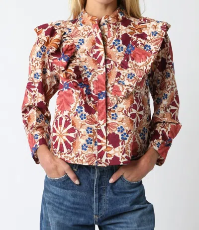 Olivaceous Autumn Ruffle Top In Cream/ Rust In Multi