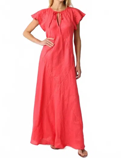 Olivaceous Ava Linen Dress In Coral In Red