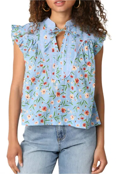 Olivaceous Aylen Floral Top In Sky Blue