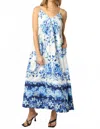 Olivaceous Azure Bloom Maxi Dress In White/blue In Multi