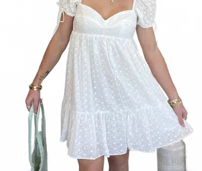 Olivaceous Bardot Eyelet Babydoll Dress In White