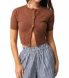 Olivaceous Bella Short Sleeve Knit Cardigan In Brown In Brown