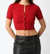 Olivaceous Bella Short Sleeve Knit Cardigan In Scarlet In Red