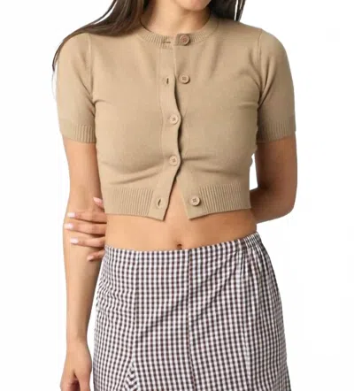 Olivaceous Bella Short Sleeve Knit Cardigan In Taupe In Brown