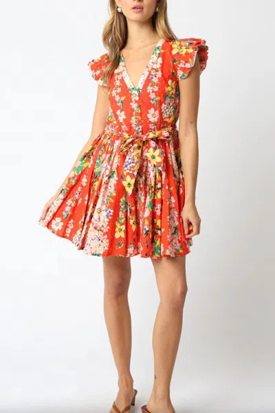 Olivaceous Belted Floral Mini Dress In Orange In Multi