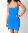 OLIVACEOUS BODYCON MINI DRESS IN BLUE
