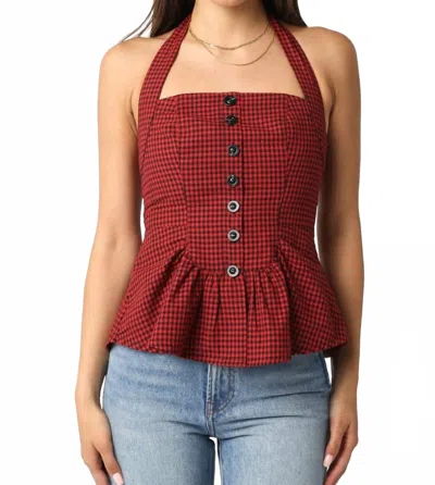 Olivaceous Briana Checkered Halter Top In Red/black In Brown