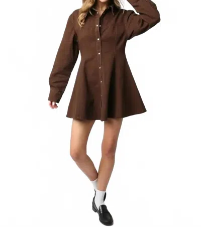 Olivaceous Buttoned Mini Flared Dress In Brown